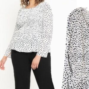 Eloquii Plus Size Polka Dot Smocked Peplum Blouse Dotted Print Flounce Top